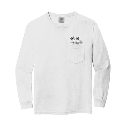 Palm Tree Beach Vacation Pocket Comfort Colors Long Sleeve Shirt