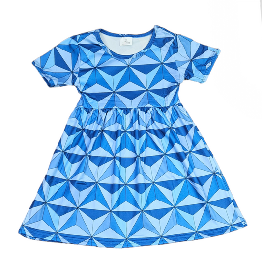 Space Ship Ball Short Sleeve Milk Silk Dress
