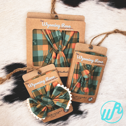 Plaid Teal and Brown Headband