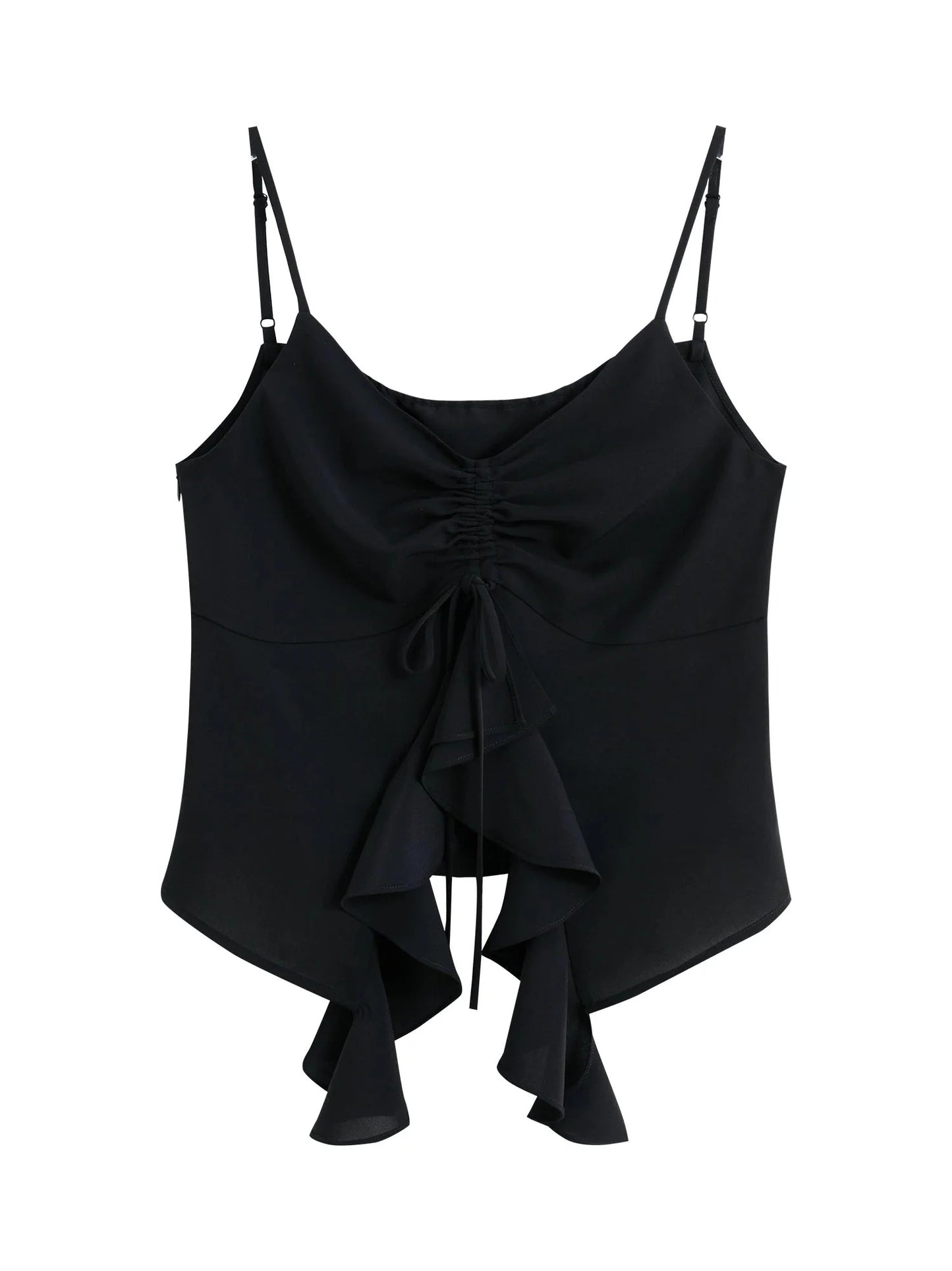 Irregular Ruffle Strappy Top Solid Color Summer Vest