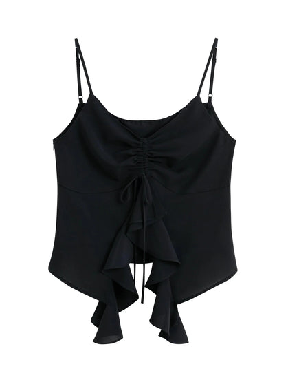 Irregular Ruffle Strappy Top Solid Color Summer Vest