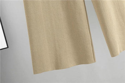 Autumn Winter Women Knit 2 Piece Set New Large Gold Button V-neck Cardigan Coats+High Waist Baggy Wide Leg Pants Sweater Suits
