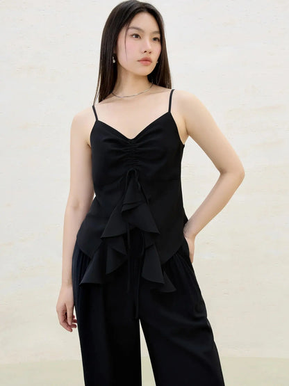 Women's Ruffle Drawstring Strappy Vest Top