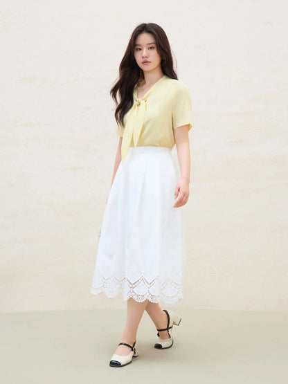 Detachable Tie Blouse Minimalist Summer Office Wear