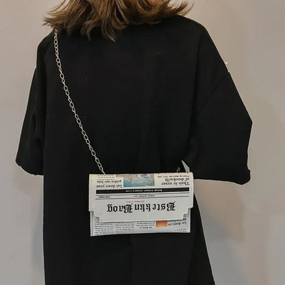 Women's Newspaper Messenger Bag | Shoulder Bag Personality Fashion Small Square Bag