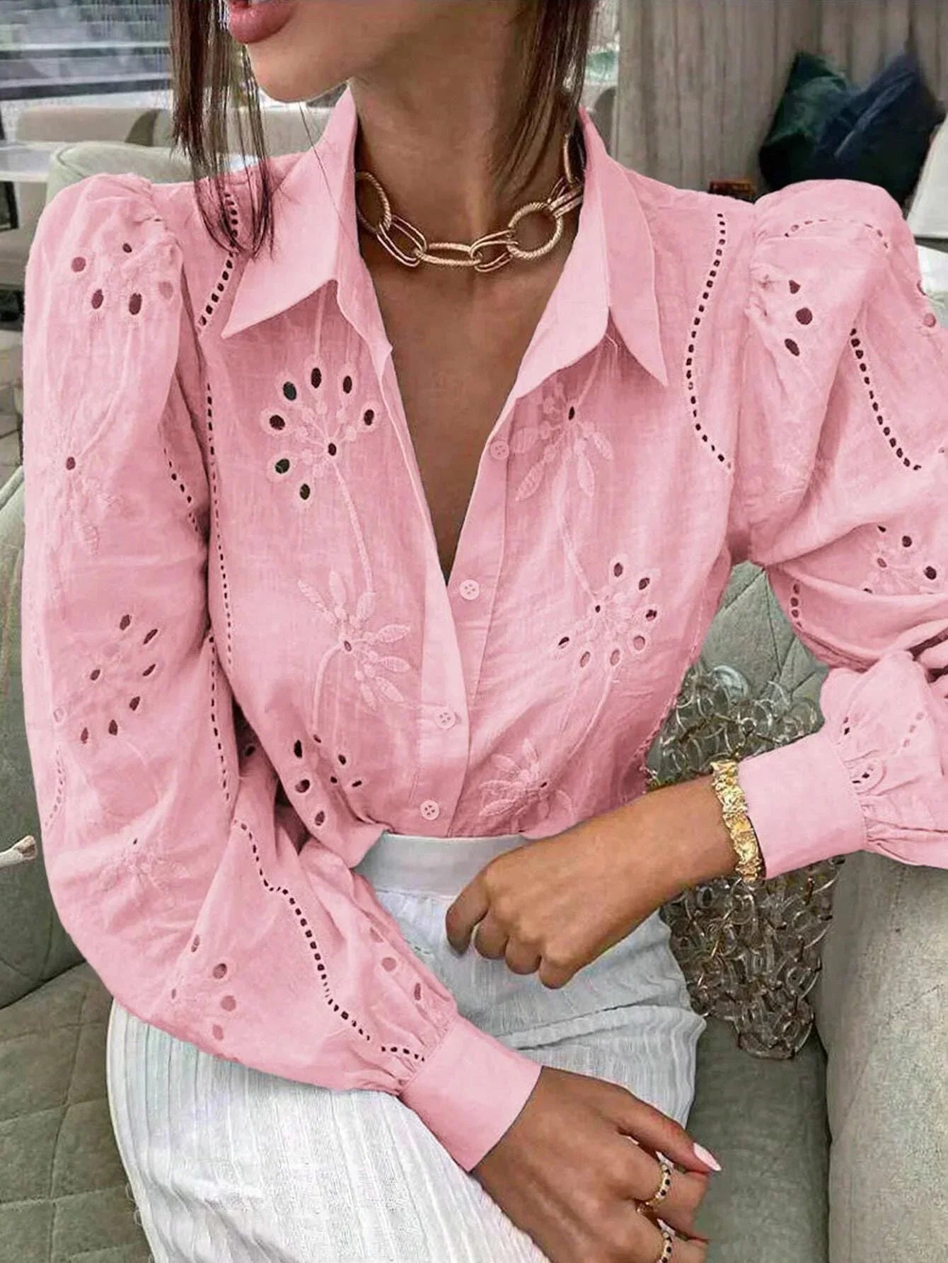 White Long Sleeve Buttons Shirt Women 2024 Autumn Casual Solid Offie Embroidery Women's Tops Blouse Shirts Top Femme Camicette