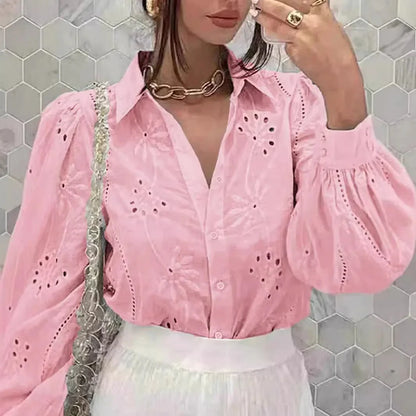 White Long Sleeve Buttons Shirt Women 2024 Autumn Casual Solid Offie Embroidery Women's Tops Blouse Shirts Top Femme Camicette