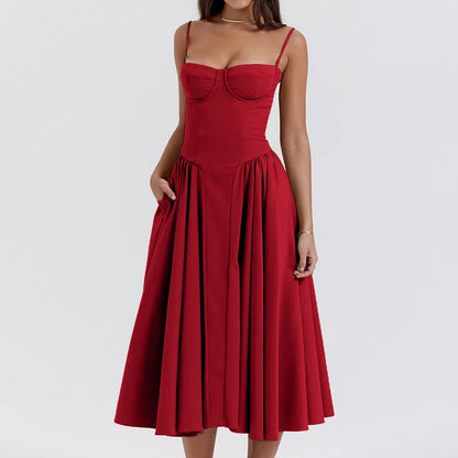 2024 Summer Sexy Spaghetti Strap Long Dresses Slim French Vintage Elegantes Style Suspender Party Dress Vestidos Robes Longues