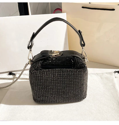 Luxury Designer Brand Silver Clutch Purse | Women's Evening Banquet Bag & Crystal Rhinestone Shoulder Bag (Fashion Handbags)