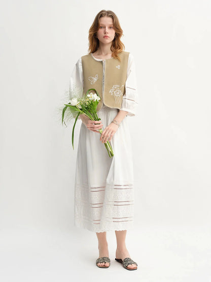 Vintage Embroidered Lace Maxi Dress Autumn Style