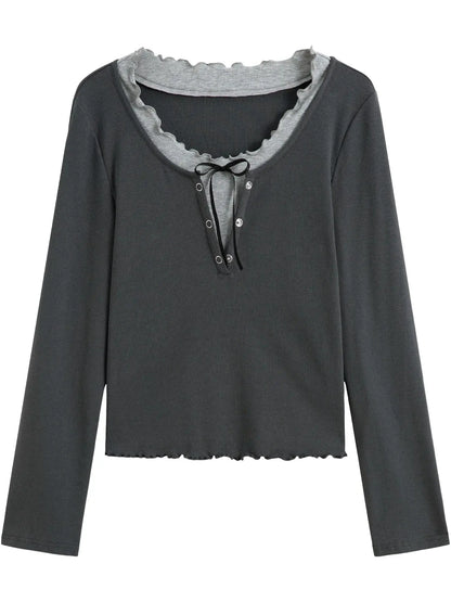Plus Size Ruffled Faux Two-Piece Knit Top