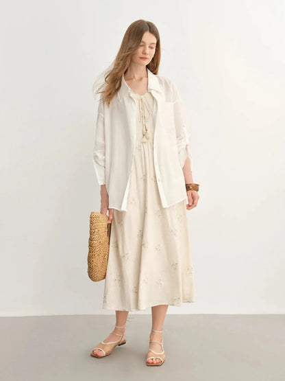 New Fashion Beige Temperament Long Dress with Lace-up Straps