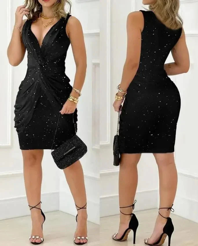 Sexy and Elegant Evening Dress One Shoulder Cold Shoulder Lace Splash Gold Splitting Fashionable Summer Casual Women's Dress