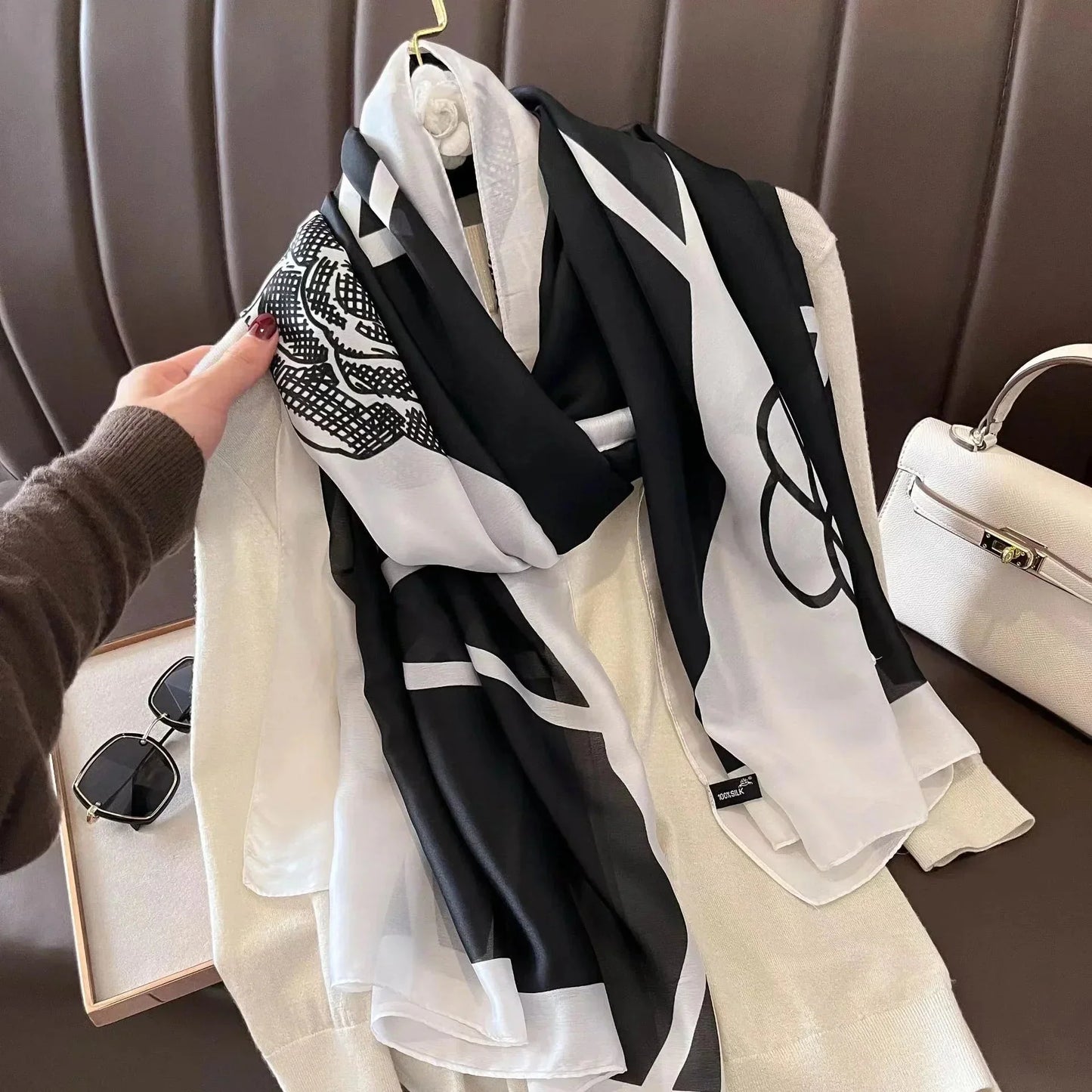 180*90cm Luxury Brand Spring Summer Autumn Women Clothing New Fashion Color matching printed silk scarf lady popular turba