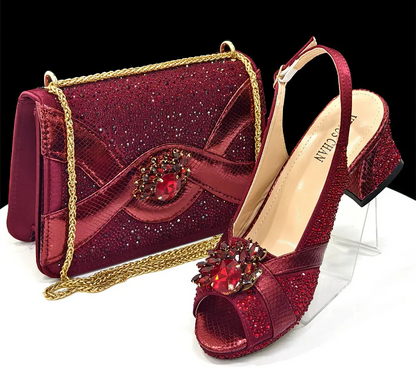 Elegant Women's Peep-Toe Heels and Matching Bag Set EDS40