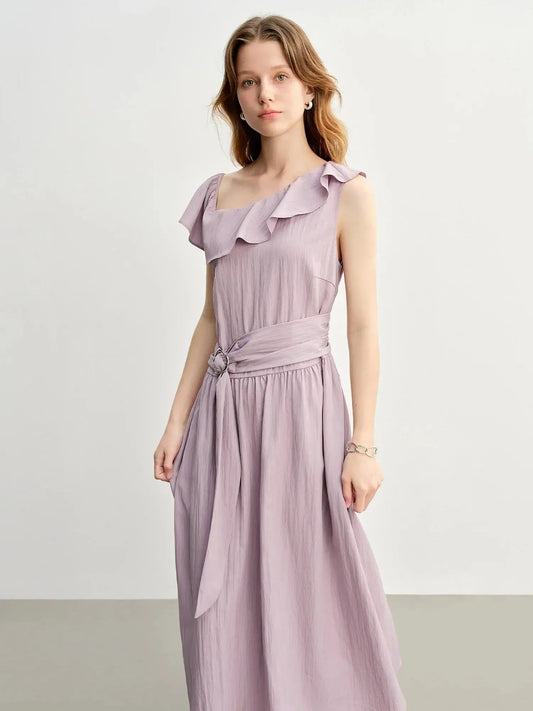 Lavender Ruffled Off-Shoulder Long Dress