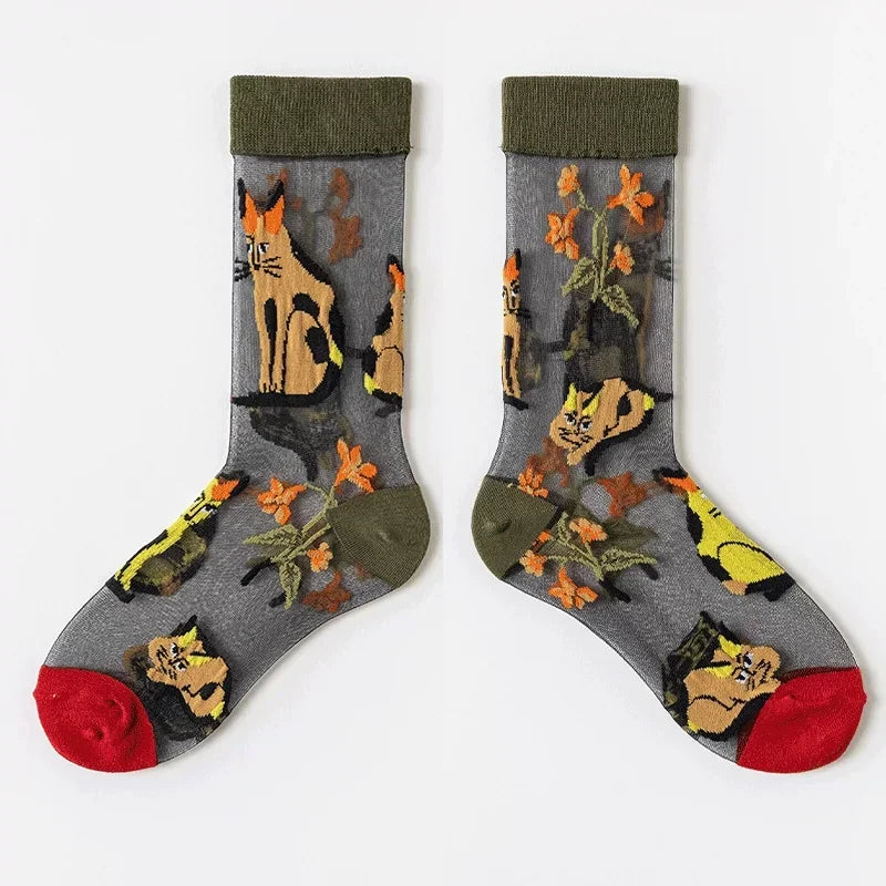 BotaniBabe Sheer Bloom Socks – Embroidered Crystal Silk Socks