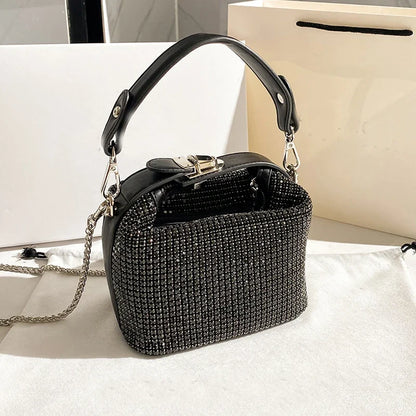 Luxury Designer Brand Silver Clutch Purse | Women's Evening Banquet Bag & Crystal Rhinestone Shoulder Bag (Fashion Handbags)