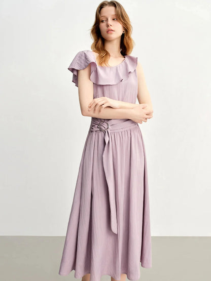 Light Purple Ruffled Off-Shoulder Summer Maxi Dress