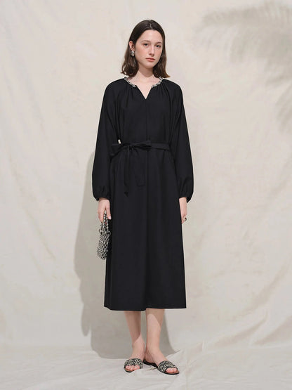Plus Size Black Autumn Dress Casual Commuter Style
