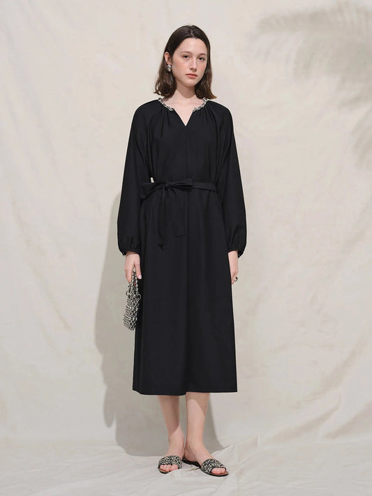 Plus Size Black Autumn Dress Casual Commuter Style