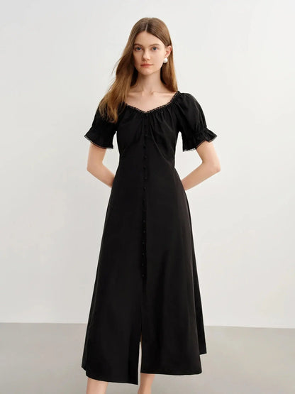 Elegant French Style Plus Size Summer Dress with Lace Collar