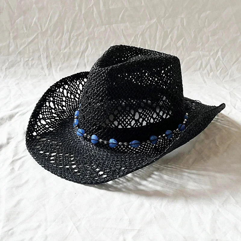 Melesh Western Women's Mint Green Cowboy Hat Straw Cowboy Hat Plasticity Strong Wide Brim Sunshine Beach Western Cowboy Hat