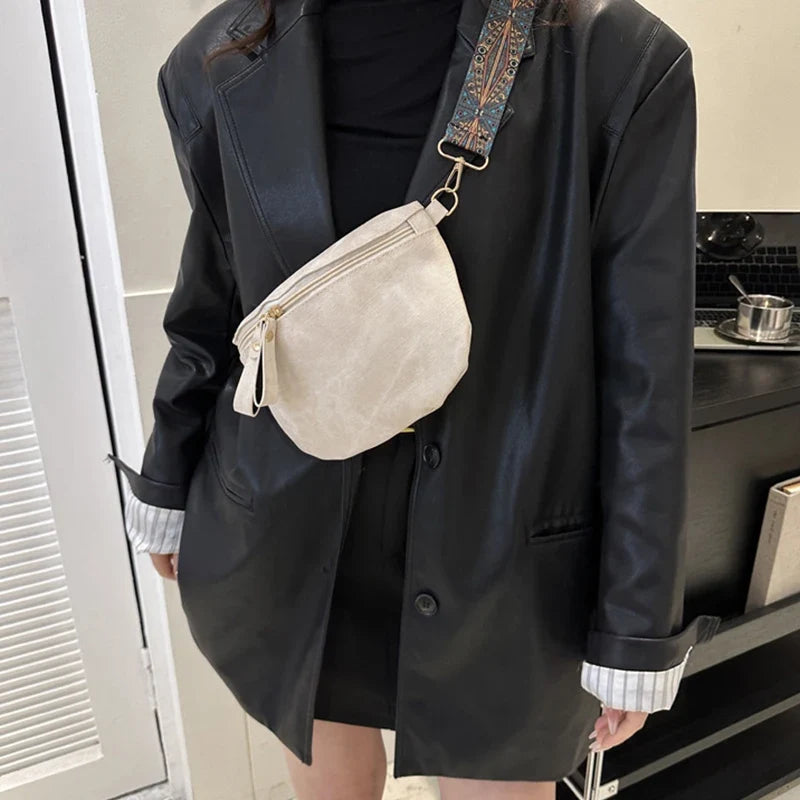 Stylish Hobo Solid Color Satchel | Luxury Designer Chest Bag & Women's PU Leather Waist Bags (Wide Strap Fashion Fanny Shoulder Pack)