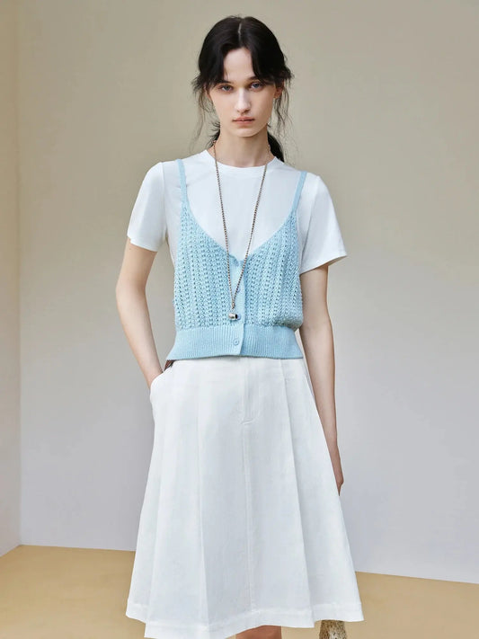 Women's Slim Woven T-Shirt & Suspender Two-Piece Set