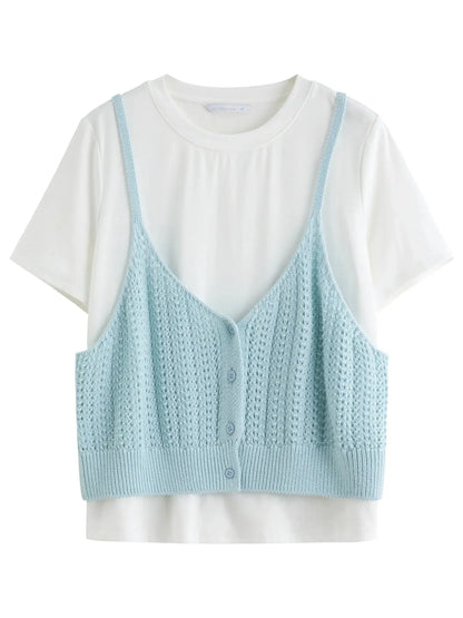 Women's Slim Woven T-Shirt & Suspender Two-Piece Set