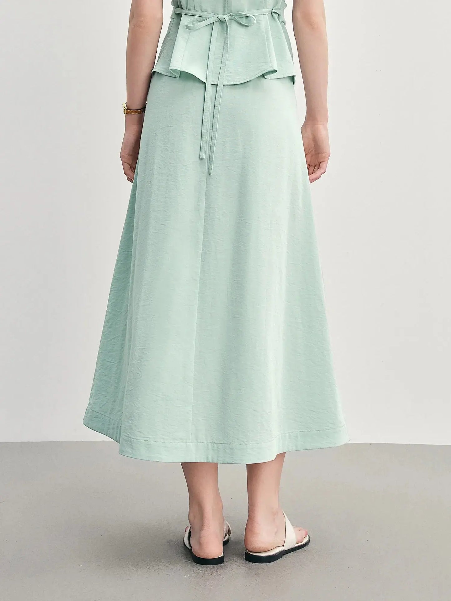 Pleated Short-Sleeve Shirt + Slim Skirt for Summer.
