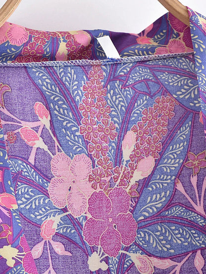 Purple Passion Floral Boho Short Kimono Dress