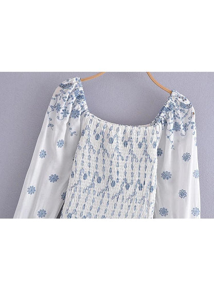 2022 Fashion Women Floral Hollow Out Embroidery Elastic Mini Dress Vintage Long Sleeve Female Super-Short Dress Summer Robe