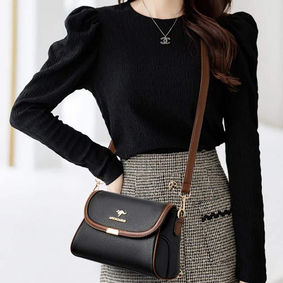 Solid Color High-Quality Leather Small Shoulder Bags | New Messenger Bags with Strap & Designer Crossbody Bag (Sac à Main)