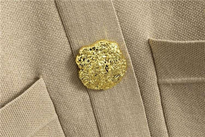Autumn Winter Women Knit 2 Piece Set New Large Gold Button V-neck Cardigan Coats+High Waist Baggy Wide Leg Pants Sweater Suits