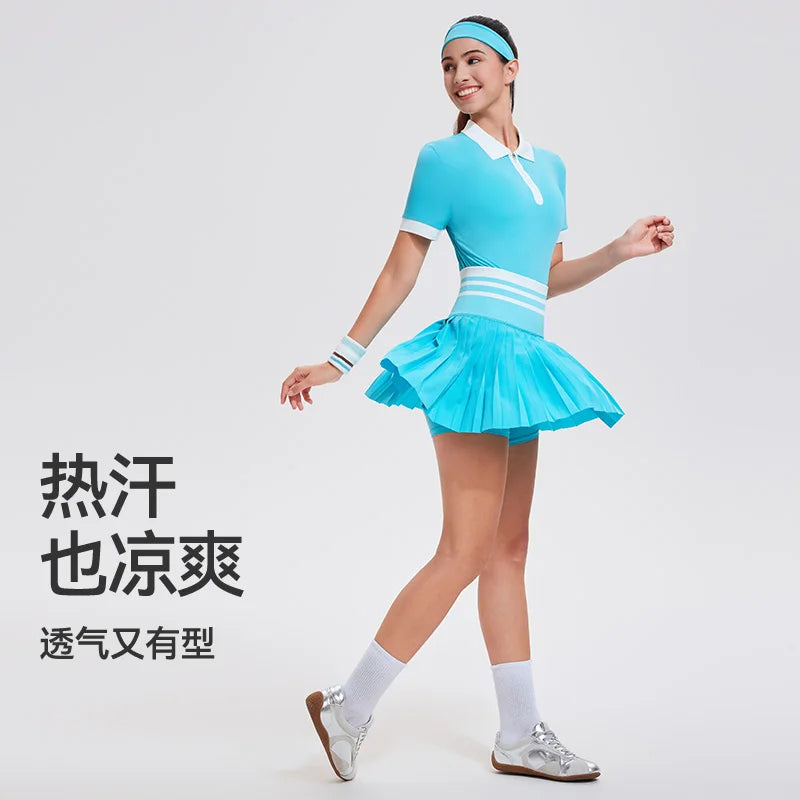 2025 Conjunto de verano para mujer, colegiala, Polo de ma...