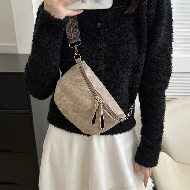 Stylish Hobo Solid Color Satchel | Luxury Designer Chest Bag & Women's PU Leather Waist Bags (Wide Strap Fashion Fanny Shoulder Pack)