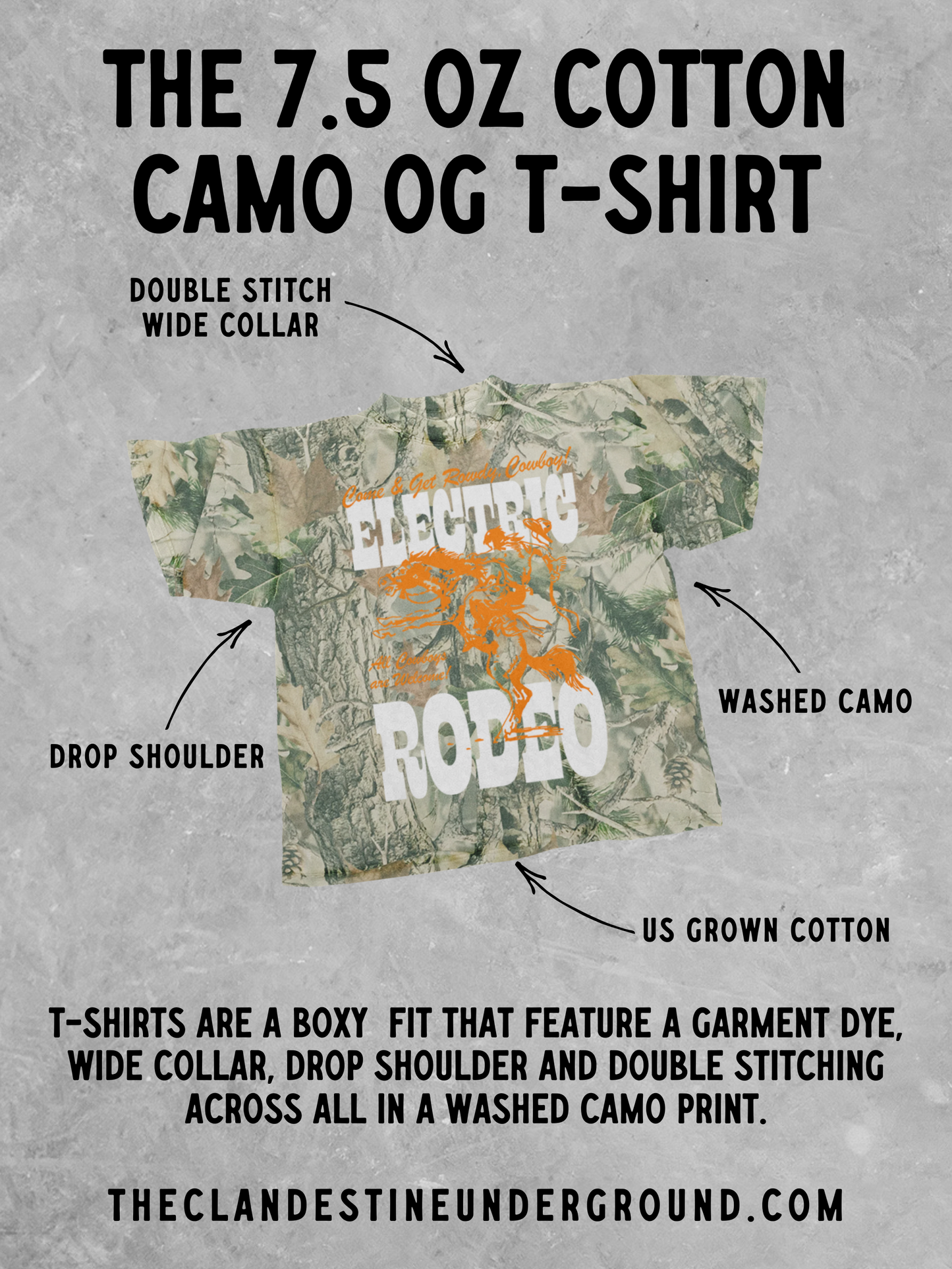 Underground Original Design: Left My Heart in Texas Camo Boxy Cotton TShirt