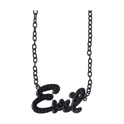 Sourpuss “Evil” Pendant Necklace with Black Rhinestones Gothic Statement Jewelry