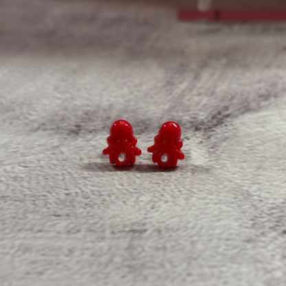 Sourpuss Red Octopus Earrings | Nautical Studs Rockabilly Jewelry | Alternative Sailor Accessories