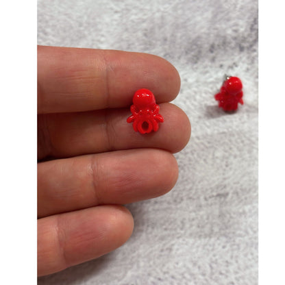 Sourpuss Red Octopus Earrings | Nautical Studs Rockabilly Jewelry | Alternative Sailor Accessories