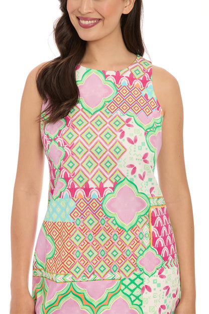 London Times Modest Crew Neckline Sleeveless Streamlined Silhouette Shift Dress