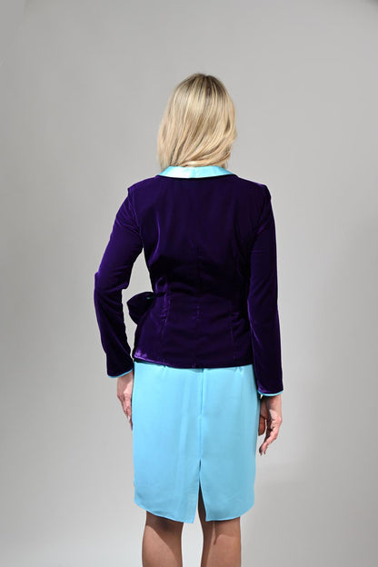 Satin Velvet Wrap Jacket with Turquoise Bow