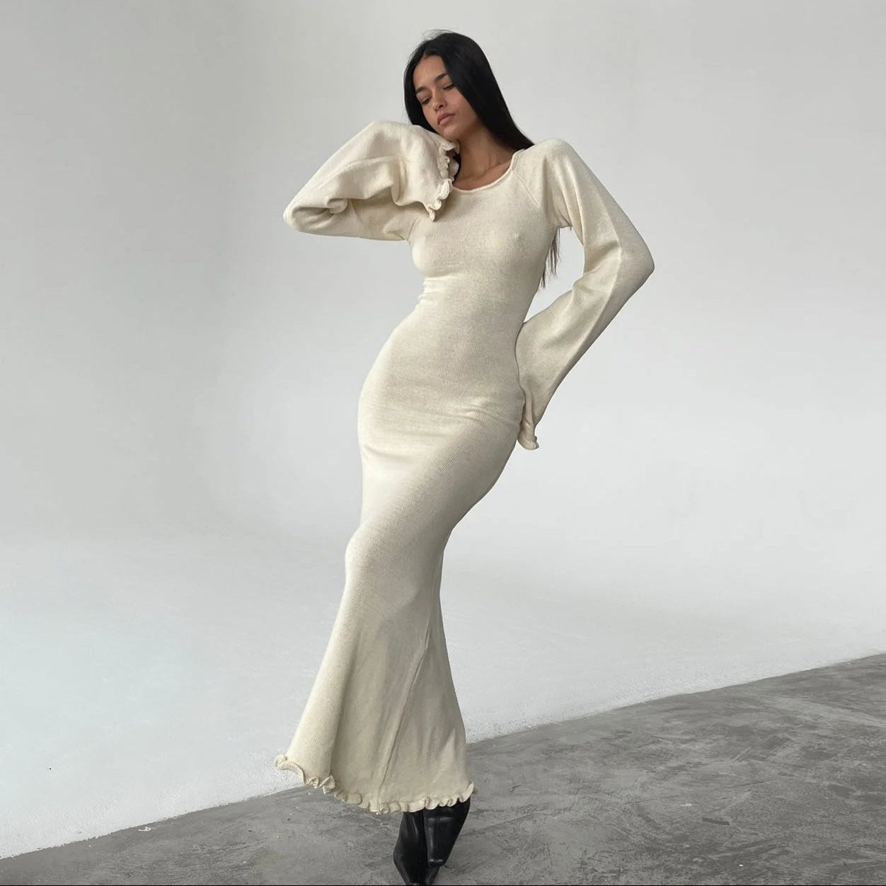 Vanilla Kiss Ivory Cloud-Knit Open Back Maxi Dress