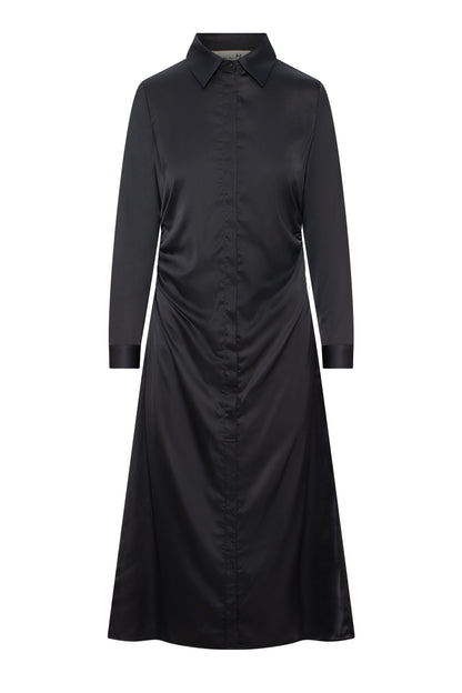 Satin Side Gathered Shirt Dress