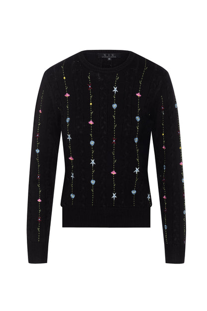 Embroidered Cable Sweater