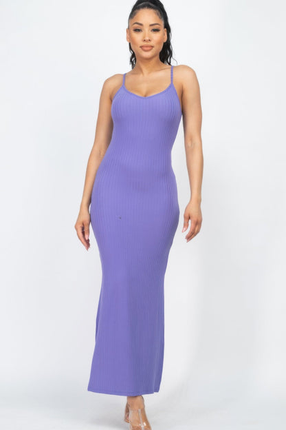 Ribbed Side Slit Long Cami Dress See size chart under “more details”