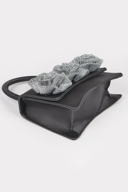 Faux Leather Rhinestone Hot Fix Flower Bag