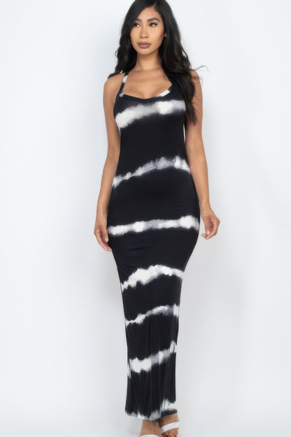 Stripe Tie-dye Printed Maxi Dress