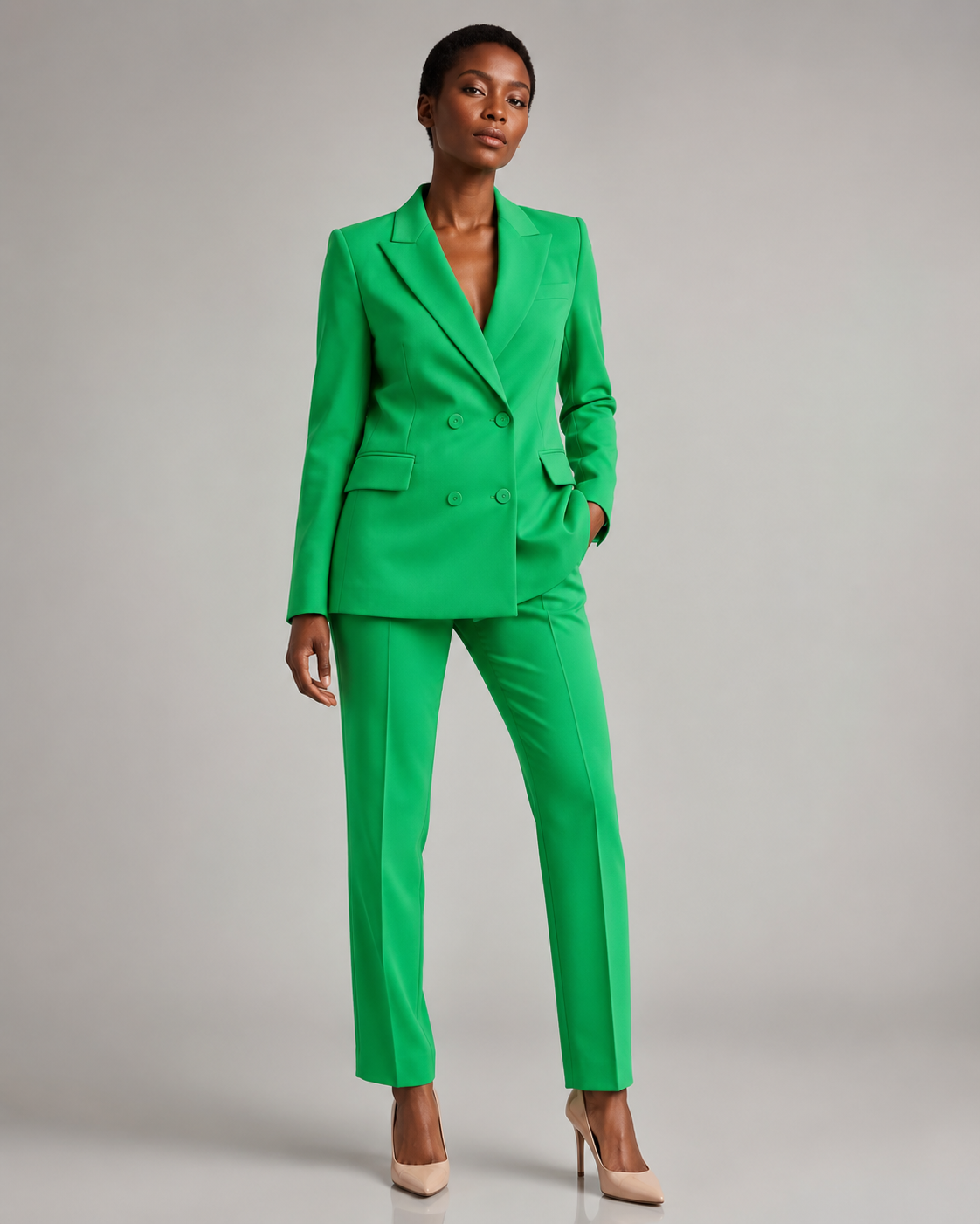 Double Breasted Blazer Pants Suit - 2 Piece Business Formal Trousers Set